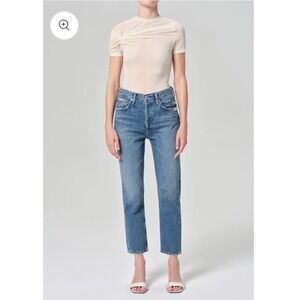 AGOLDE Riley Crop Jeans Womens Size 26 Light Wash Button Fly Distressed